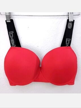New! BEBE Push-Up Bra 34DD Red Black Logo Wide Strap